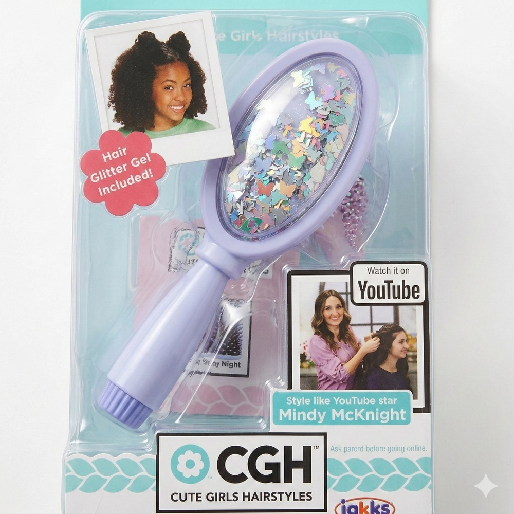 🐰🌷🐣CGH Cute Girls Hairstyles Purple Glitter Hairbrush & Gel Set